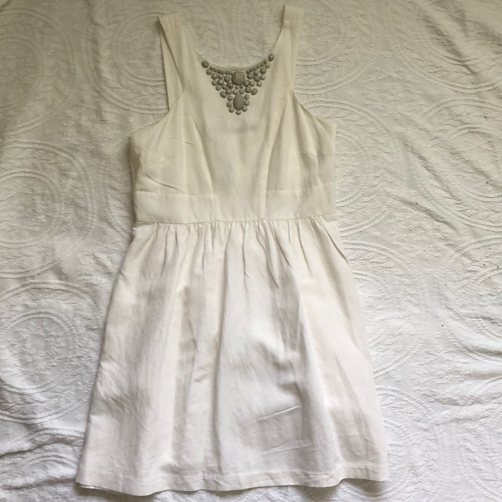 kensie | White Cocktail Dress w/Bib Embellishment